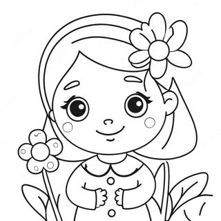 Pagina Para Colorir De Menina De Desenho Animado Fofa Com Flores 57435-47748