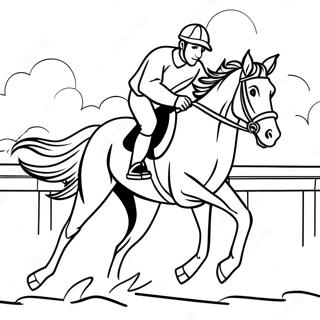 Pagina Para Colorir De Jockey Empolgado Montando Um Cavalo Em Galopada 57755-48017