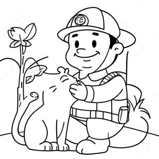 Pagina Para Colorir Bombeiro Amigavel Salvando Um Gato 592-473