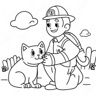 Pagina Para Colorir Bombeiro Amigavel Salvando Um Gato 592-474