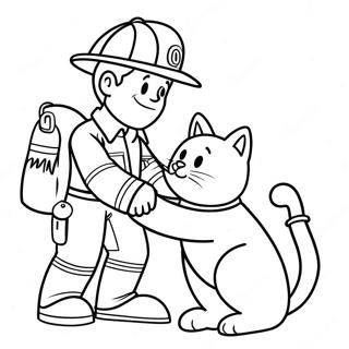 Pagina Para Colorir Bombeiro Amigavel Salvando Um Gato 592-475