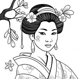 Pagina Para Colorir Da Geisha Elegante Com Flores De Cerejeira 60847-50464