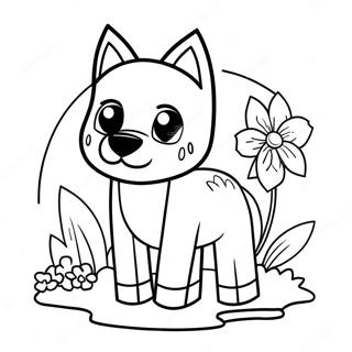 Pagina Para Colorir Do Lobo Do Minecraft Fofo Com Flores 62498-51770