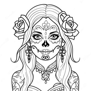 Pagina Para Colorir Caveira De Acucar Feminina Gotica 63979-52910