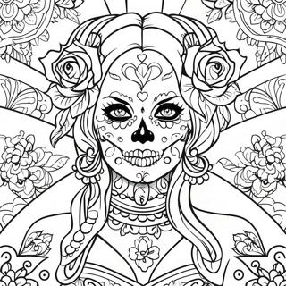 Pagina Para Colorir Caveira De Acucar Feminina Gotica 63979-52912