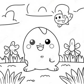 Pagina Para Colorir O Fofo Togepi Em Um Campo De Flores 64491-53310