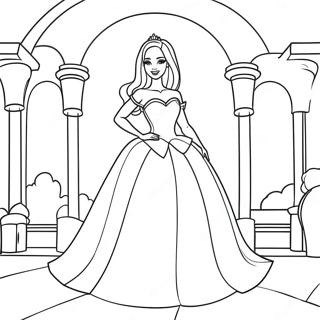 Pagina Para Colorir Da Elegante Princesa Barbie Em Um Castelo 65021-53751