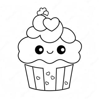 Pagina Para Colorir Cupcake Kawaii Fofo Com Coracoes 65751-54322