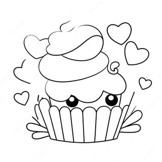 Pagina Para Colorir Cupcake Kawaii Fofo Com Coracoes 65751-54323