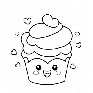 Pagina Para Colorir Cupcake Kawaii Fofo Com Coracoes 65751-54324