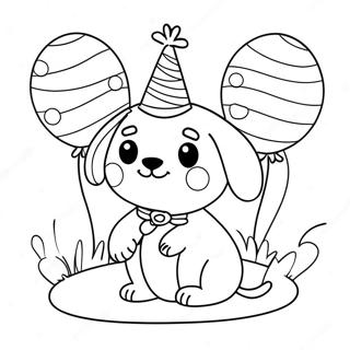 Pagina Para Colorir Cachorrinho Fofo De Aniversario Com Baloes 66121-54616