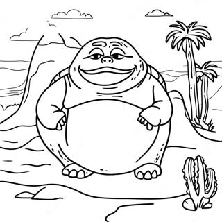 Pagina Para Colorir Do Jabba The Hutt Em Uma Cena De Deserto 67413-55637