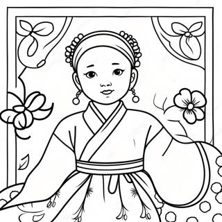 Menina Coreana Páginas Para Colorir