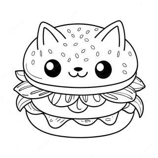 Pagina Para Colorir Do Hamburguer De Gato Fofo Com Bigodes 68553-56530