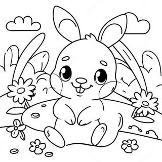 Pagina Para Colorir Do Bebe Coelho Adoravel Em Um Jardim De Flores 70404-58210