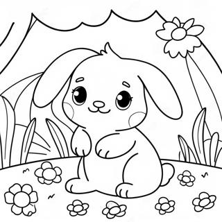 Pagina Para Colorir Do Bebe Coelho Adoravel Em Um Jardim De Flores 70404-58211