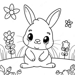 Pagina Para Colorir Do Bebe Coelho Adoravel Em Um Jardim De Flores 70404-58212