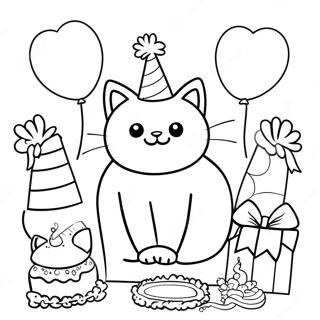 Aniversário Do Gato Páginas Para Colorir