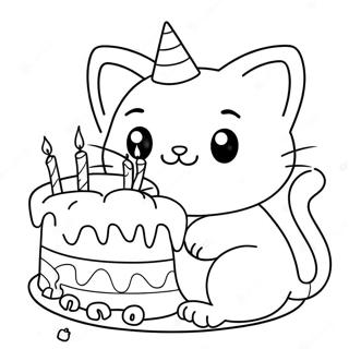 Pagina Para Colorir Gato Fofo Com Bolo De Aniversario 70774-58507