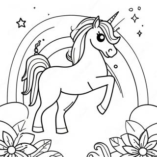 Pagina Para Colorir Do Cavalo Unicornio Magico Em Uma Paisagem Arco Iris 71864-59381