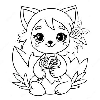 Garota Anime Lobo Fofa Com Flores Pagina Para Colorir 752-601