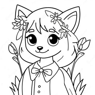 Garota Anime Lobo Fofa Com Flores Pagina Para Colorir 752-604