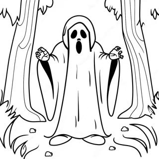 Pagina Para Colorir Do Ghostface Em Uma Floresta Assustadora 802-644