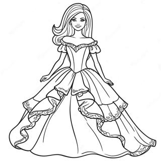 Pagina Para Colorir Da Barbie Em Um Vestido Bonito 9047-7393